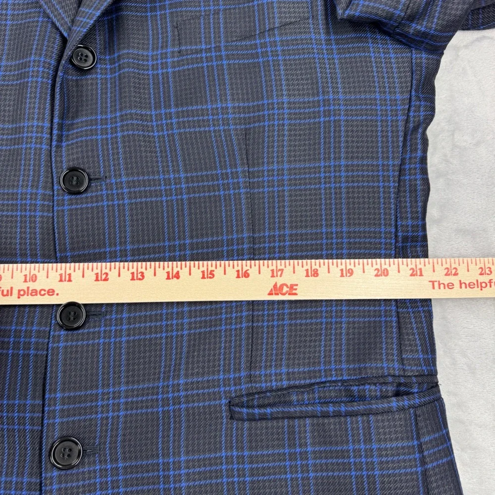 EXTREMA ZANETTI Zegna Blazer 44R US 54R IT Blue Windowpane Plaid Super 120s Wool